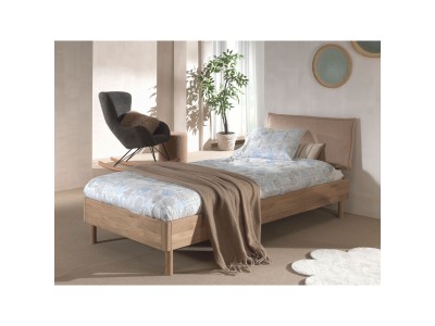 Forrest Μονό Κρεβάτι φυσικό σε  ξύλο δρυ με υφασμάτινο προσκέφαλο 